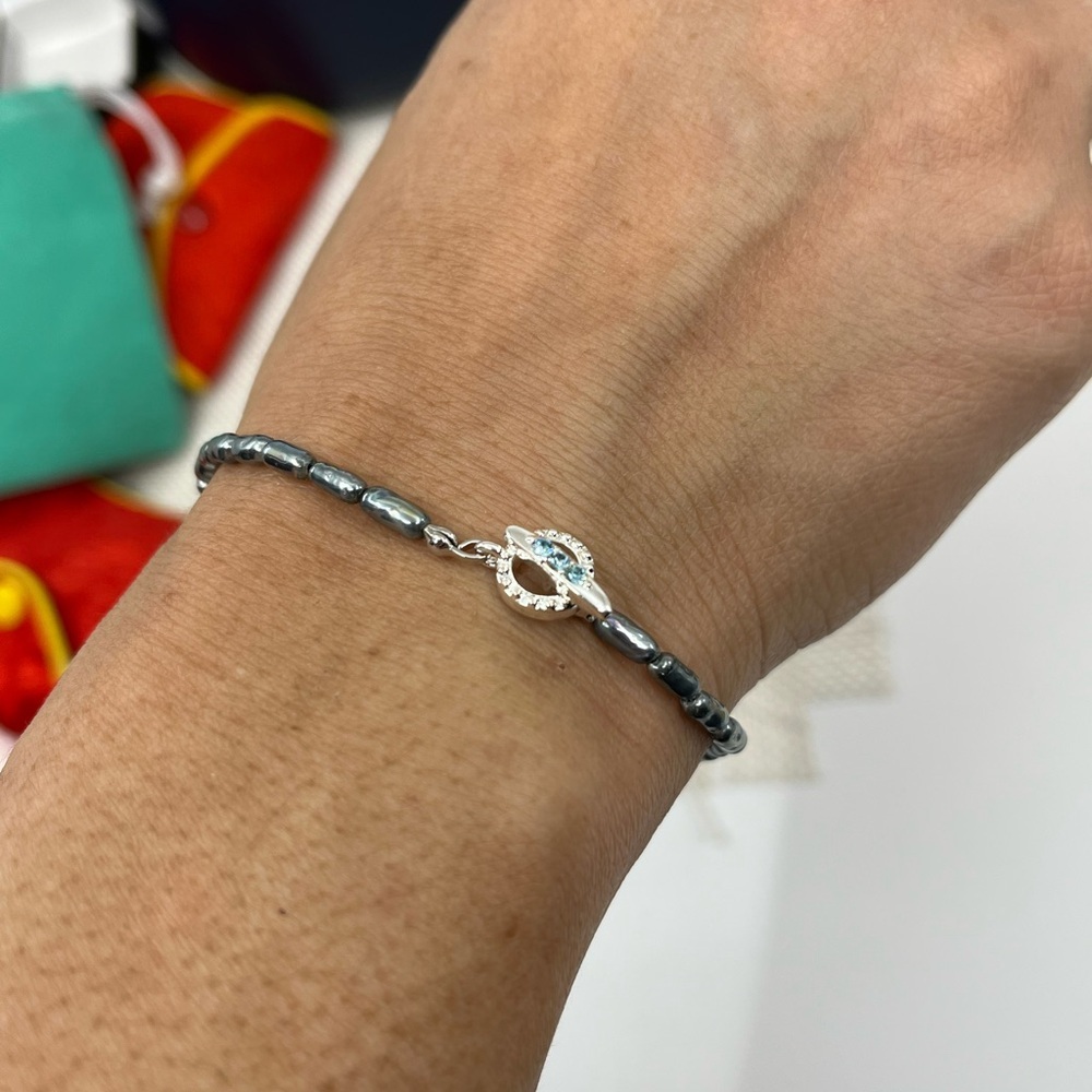 Vintage Hematite and Rhinestone Accented Bracelet – 8”